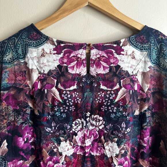 Soft Surroundings Blouse Top Womens 1X Purple Pleated Floral Cottagecore Boho - Picture 10 of 12